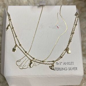 14k gold 925 double strand anklet with 5 charms accents